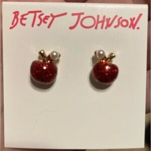BETSEY JOHNSON Glittering Sparkle Shiny Apple Earrings Part of Matching Set NWT